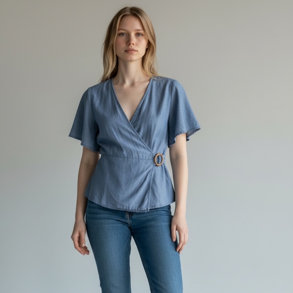 Inner Circle Elegant Blue Wrap Top